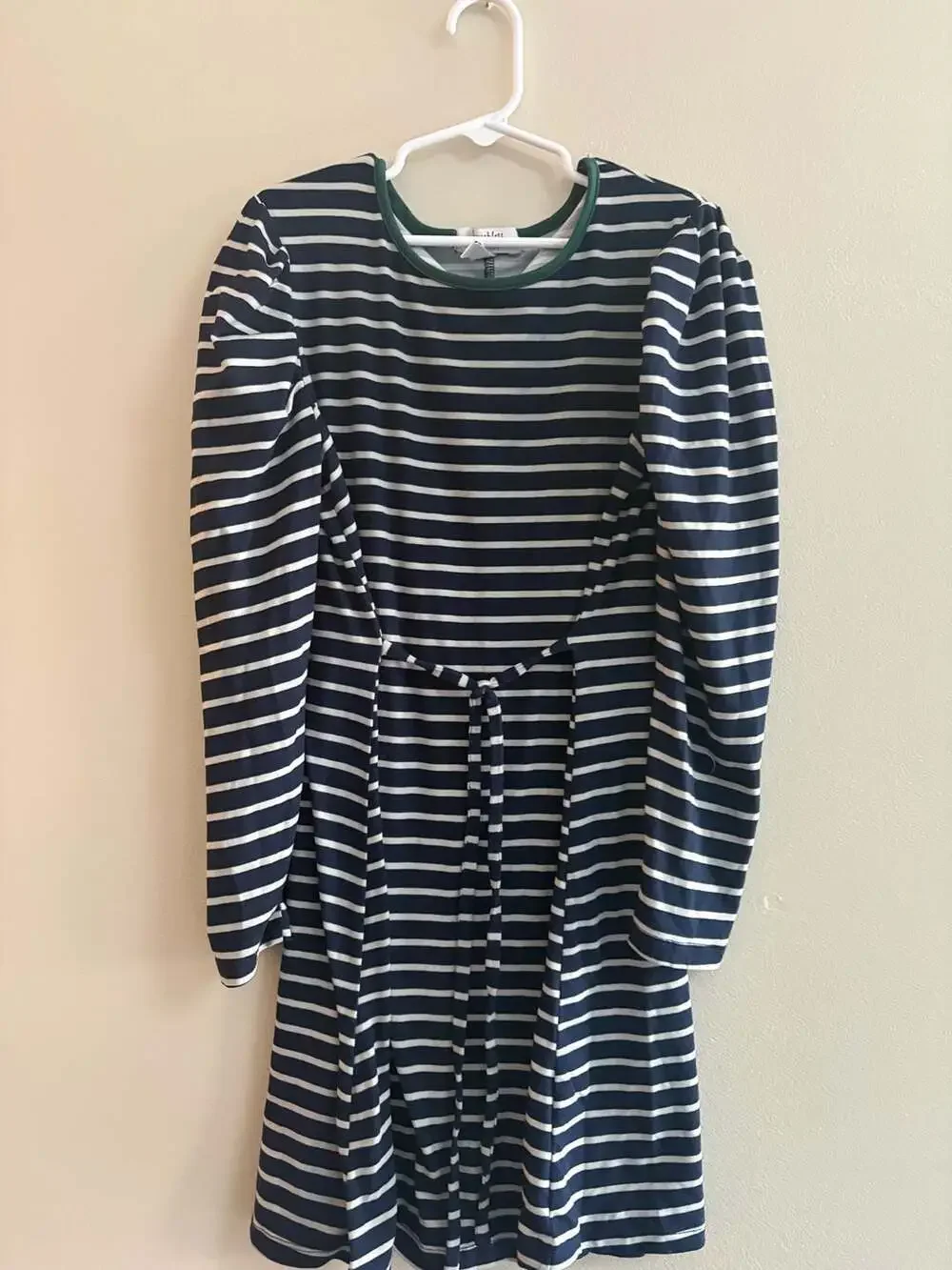 Speechless Kids Striped Long Sleeve Tie-Waist Dress with Puffy Shoulders